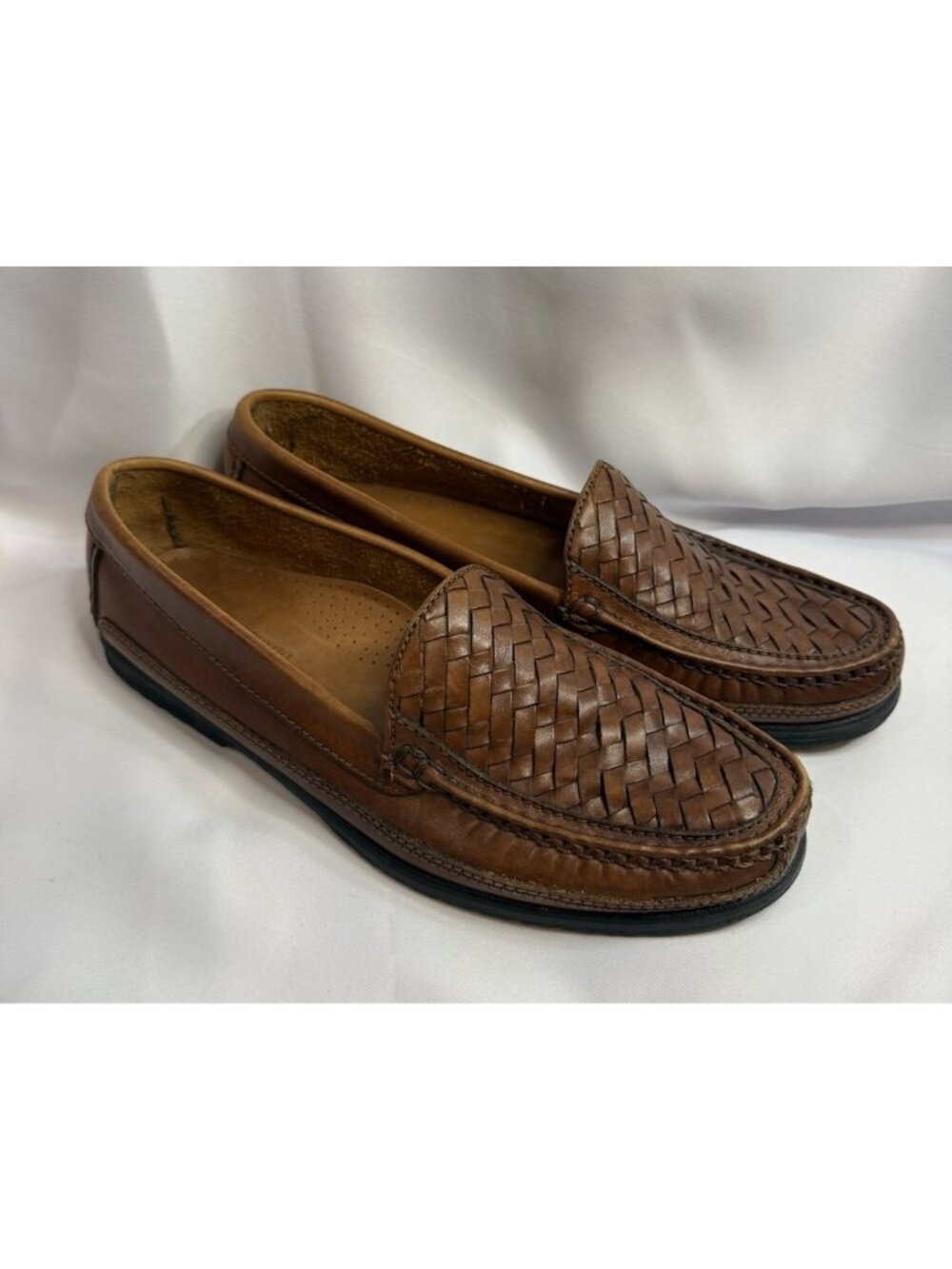 Giorgio Brutini Men's 10.5 M Woven Brown Leather Slip On Shoes Loafers *FT